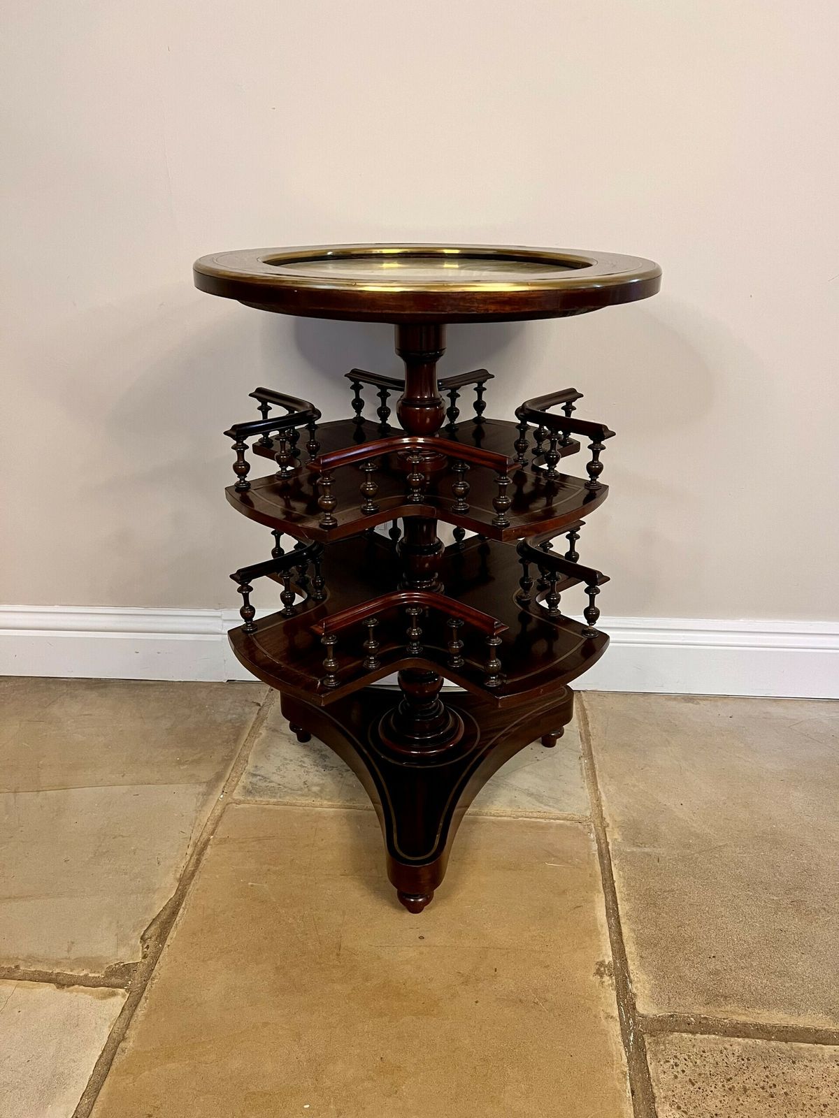 Unusual Antique Quality Mahogany Brass Inlaid Marble Top Revolving Table photo 1385.0