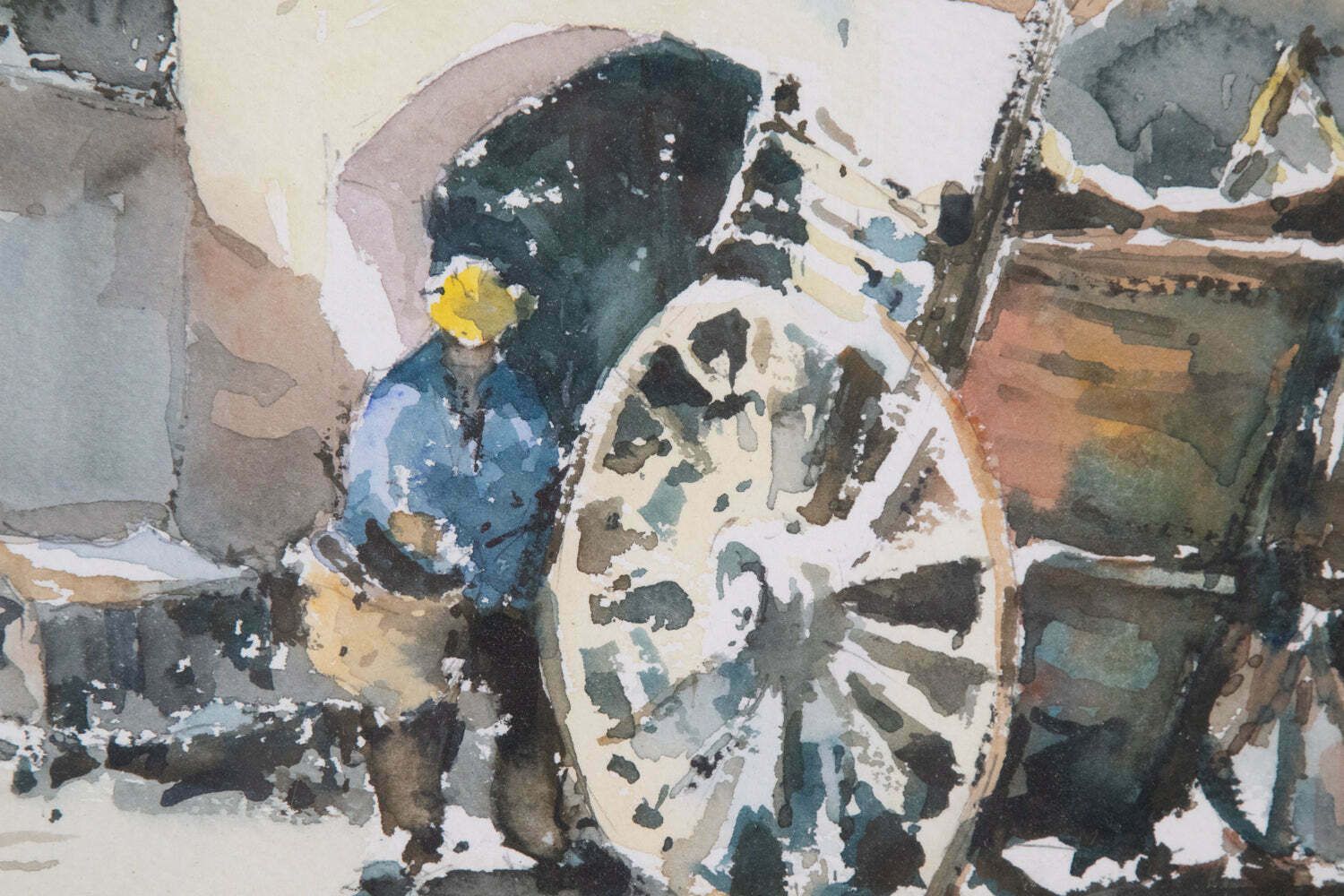 Pere Ros   Impressionistisch Aquarelschets   Een Man Met Zijn Kar photo for sale
