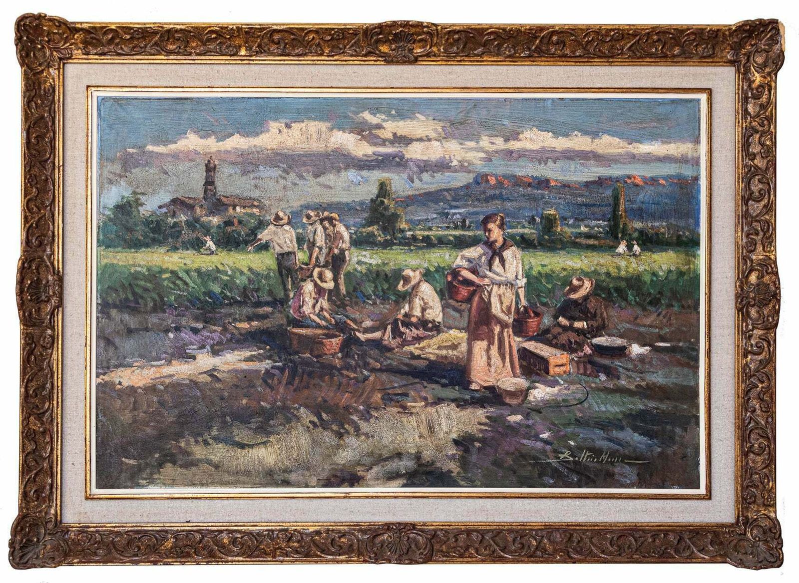 Harvesting The Crop – Groot Ingelijst Post Impressionistisch Olieverfschilderij photo for sale