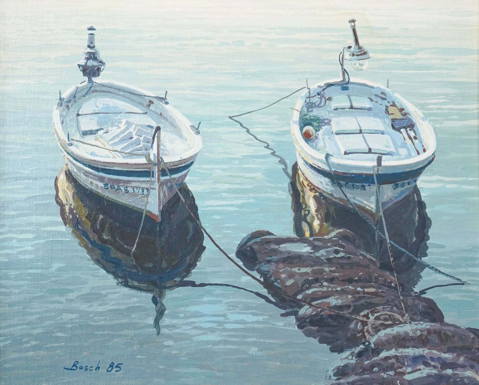 Twee Ingelijste Studies Van Vissersbootjes – Gesigneerd Bosch photo furniture
