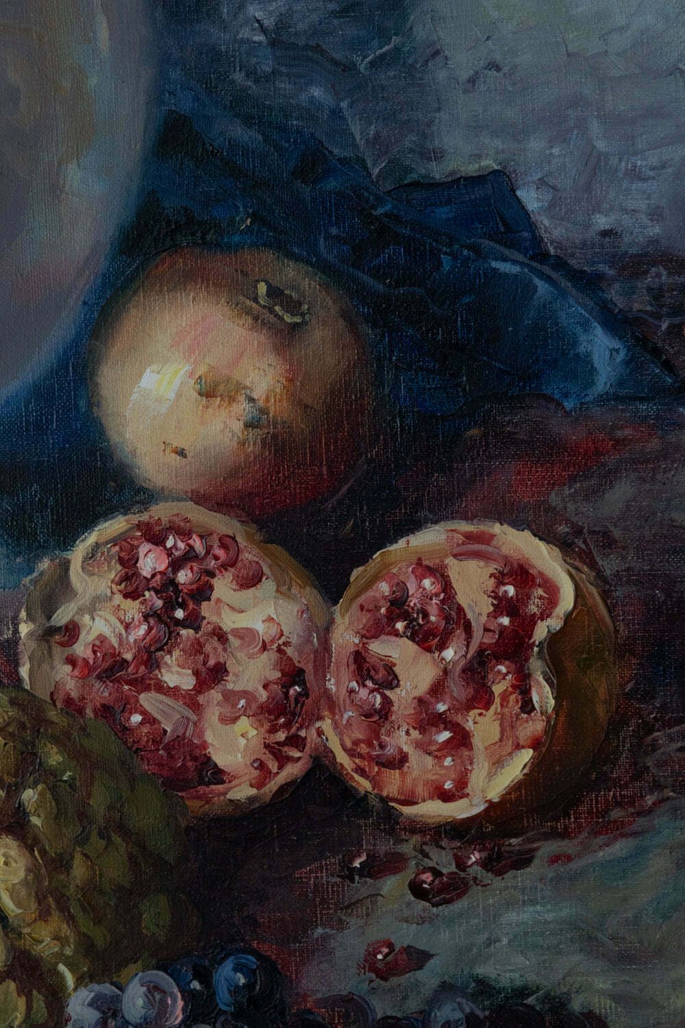 Exotisch Mediterraan Fruit Met Vaas — Gesigneerd Ingelijst Olieverf Op Doek photo for sale