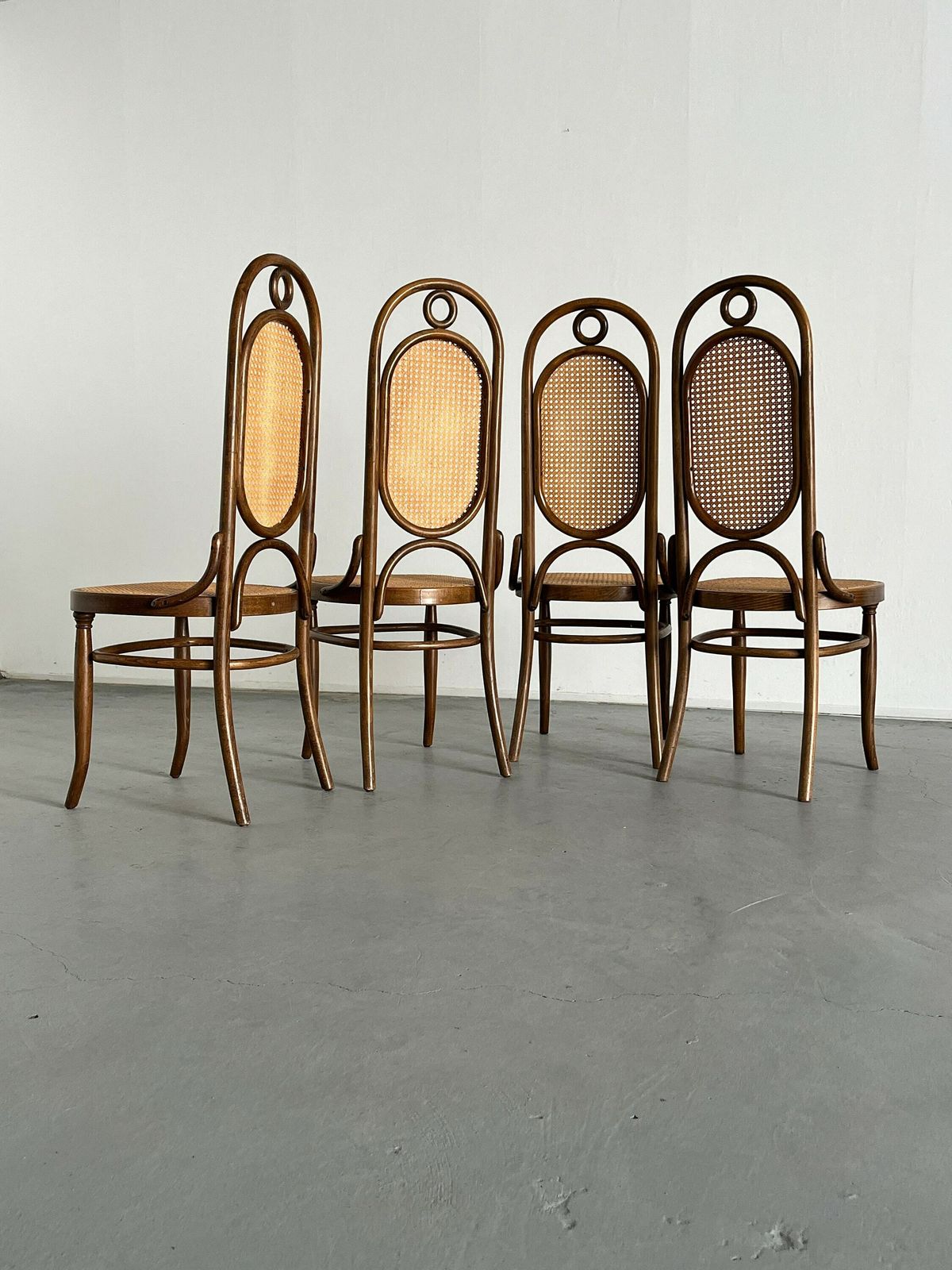 Set Of 4 Vintage Thonet 207r Bentwood High Backrest Bistro Chairs, 1950s photo for sale