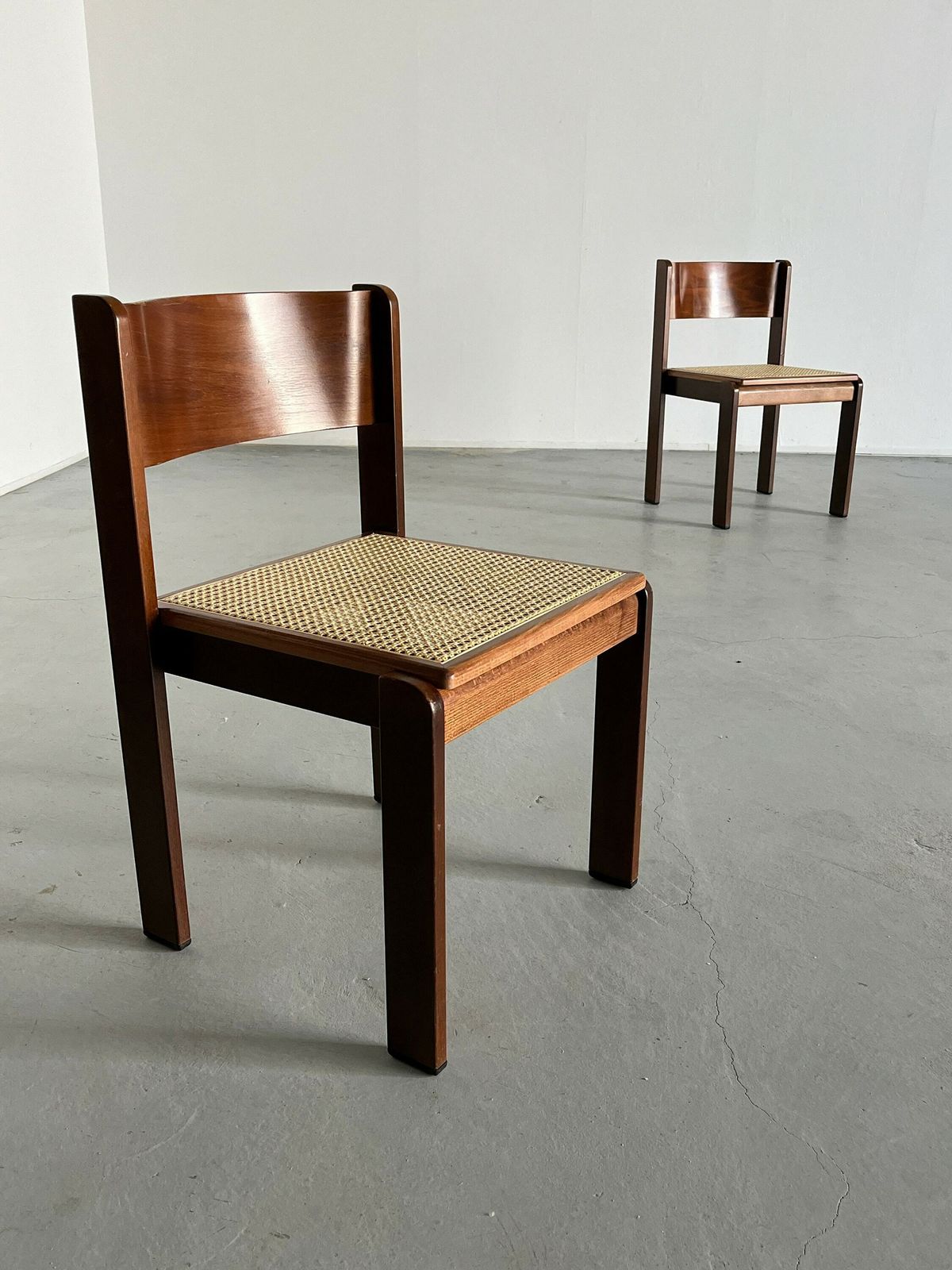 Pair Of Vintage Mid Century Modern Constructivist Wooden Dining Chairs By Wiesner Hager, 1960s photo for sale