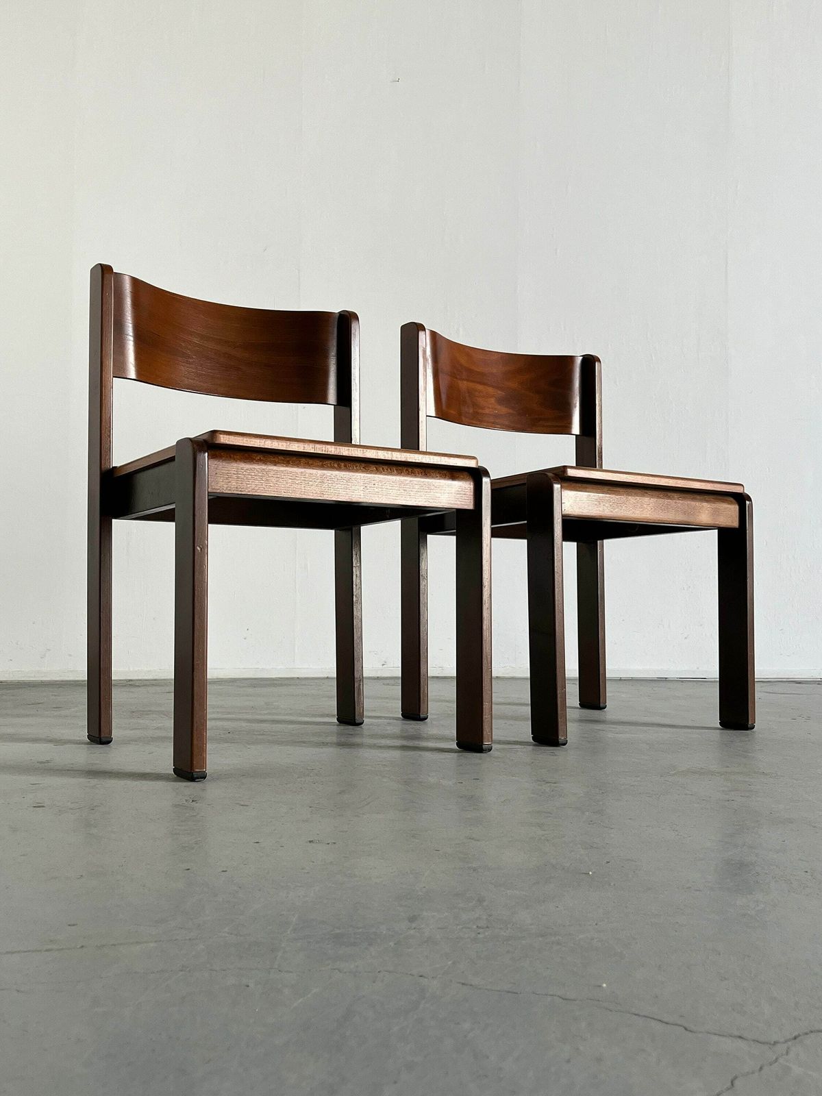 Pair Of Vintage Mid Century Modern Constructivist Wooden Dining Chairs By Wiesner Hager, 1960s photo vinterior
