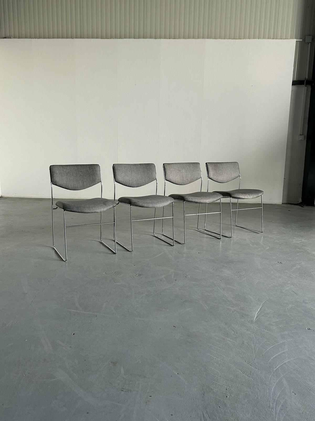 Set Of 4 Minimalist Modern Chromed Metal Wire Dining Chairs By Laesko Studioform International, 1980s Germany photo for sale