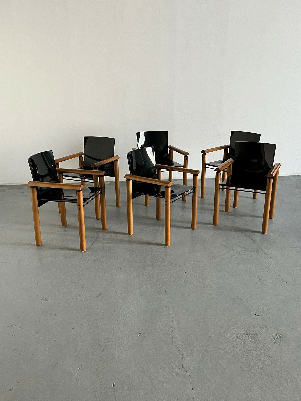 1 Of 6 Elegant Modernist Wooden Armchairs In Dark Gloss Finish, Attributed To Artelano, 1970s Italy photo furniture