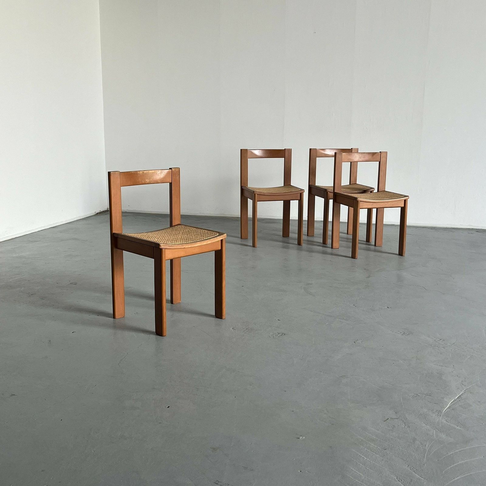 Set Of 4 Vintage Mid Century Modern Constructivist Wooden Dining Chairs, 1960s