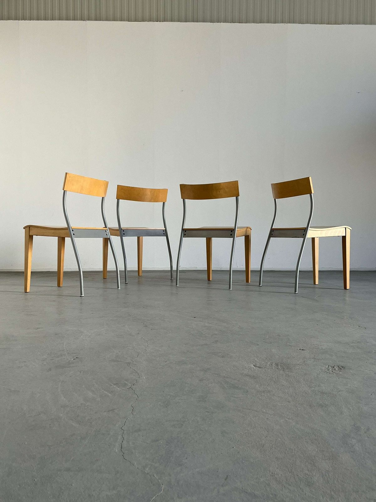 Set Of 4 Vintage Ikea 'Nordisk' Postmodern Dining Chairs In Steel And Plywood By Tina Christensen For Ikea, 1990s photo for sale