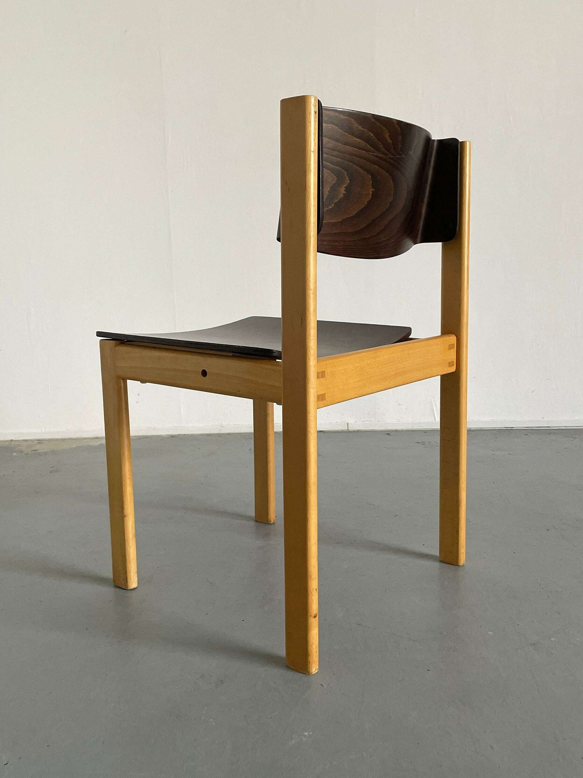 1 Of 8 Mid Century Modern Bentwood Stackable Dining Chairs Or Visitor Chairs In The Style Of Roland Rainer, Beech And Stained Plywood, 1970s photo for sale