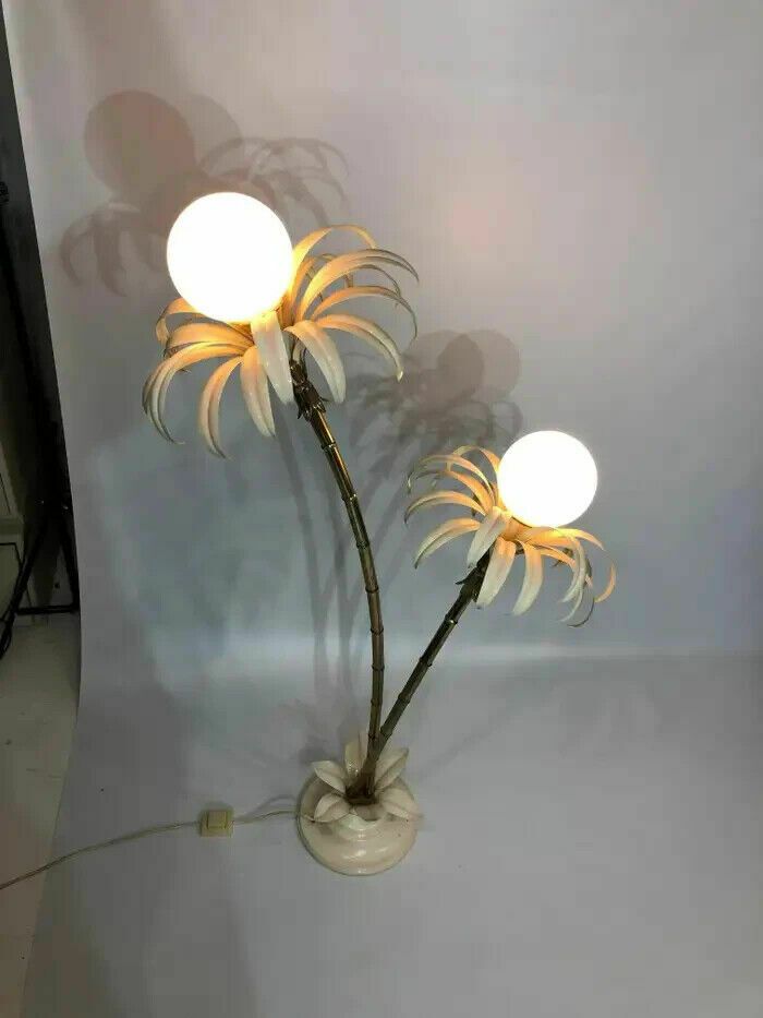 Two Branch Palm Tree Floor Lamp 1970s Italian Hollywood Regency Brass photo for sale