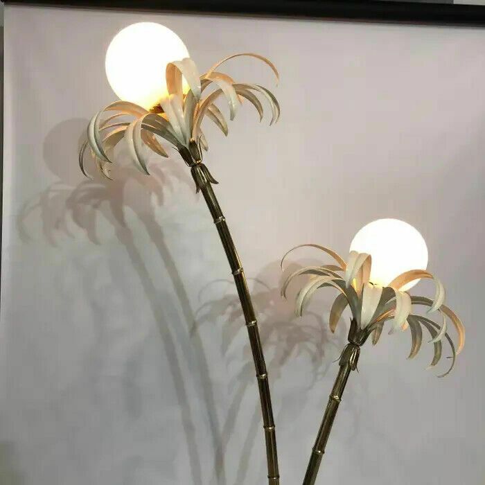 Two Branch Palm Tree Floor Lamp 1970s Italian Hollywood Regency Brass photo Lighting