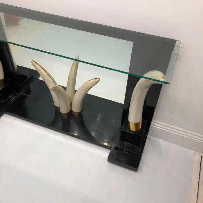 Versailles Collection Elephant Faux Tusk Ebony Console Glass Top With Mirror1970s photo Furniture