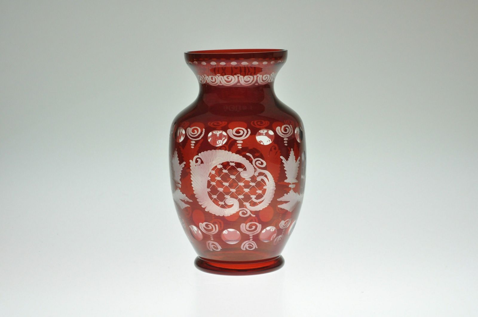 Vintage Egermann Glass Vase, Red Cut Glass, Red Cut To Clear Glass, Red Cut Crystal Vase, Red Cut Crystal, Ruby Glass Vase, Red Glass Vase photo furniture