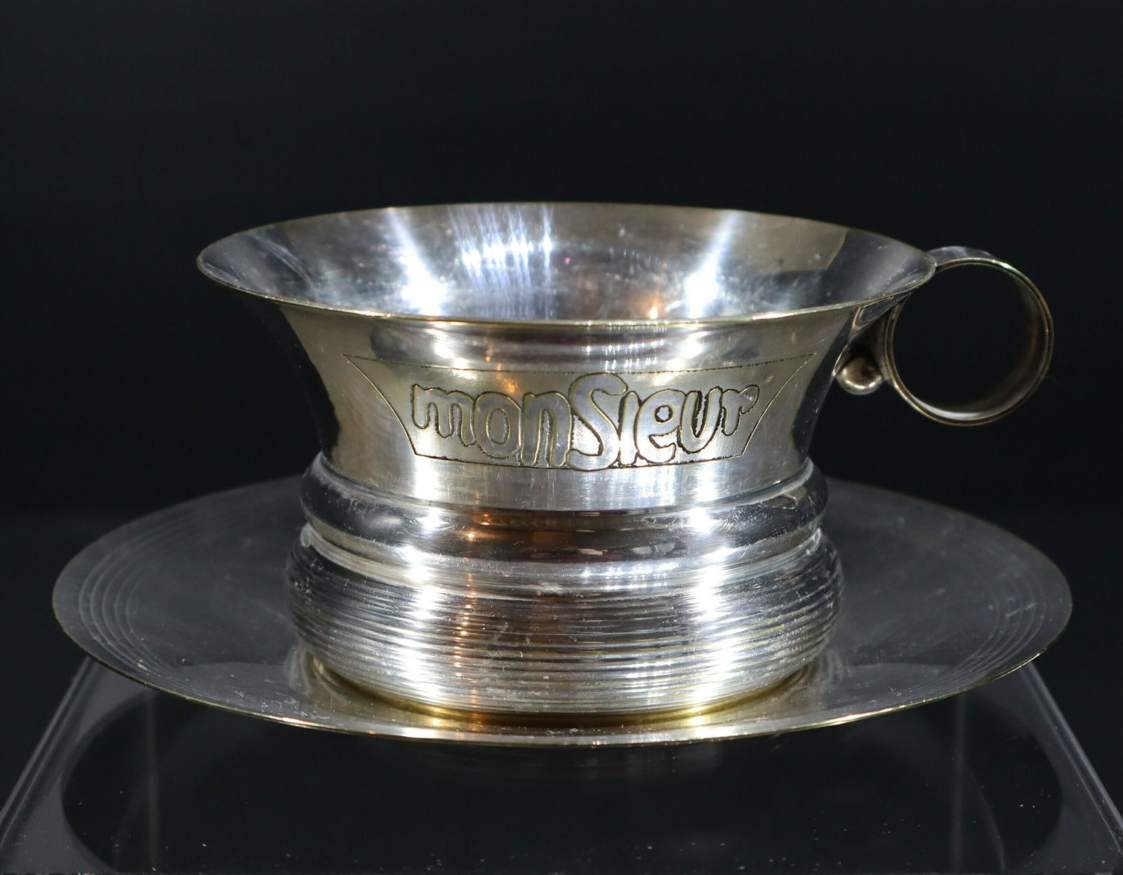Antique French Silver Plated Madame & Monsieur Tea Cup Set photo vinterior