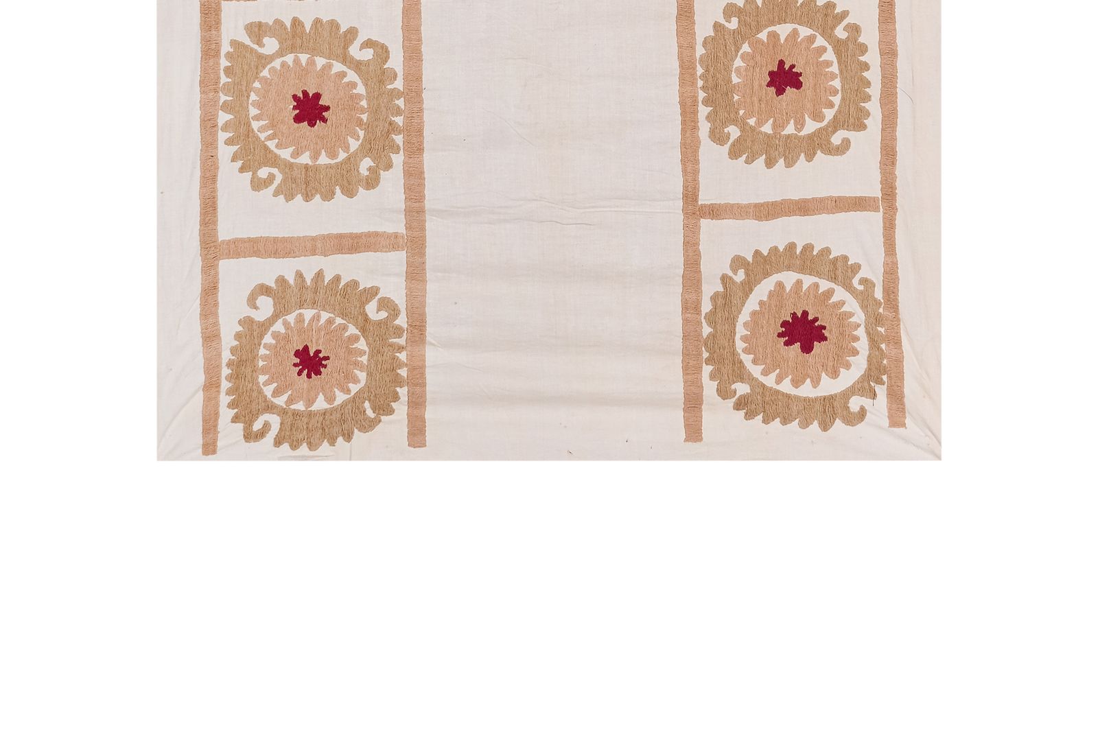 Suzani White Washed Tribal Tan Uzbek Cloth   Tribal Embroidery Wall Decor, Interior Designer Home Decor 85 X 115 photo furniture