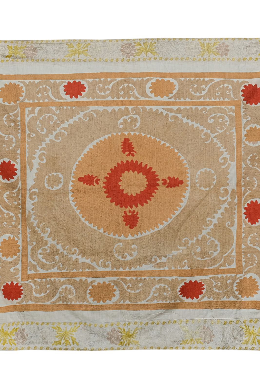 Suzani Bedspread   Neutral Tan Uzbek Cloth   Tribal Embroidery Wall Decor, Boho Textile, Ethnic 152 X 175 photo Textiles