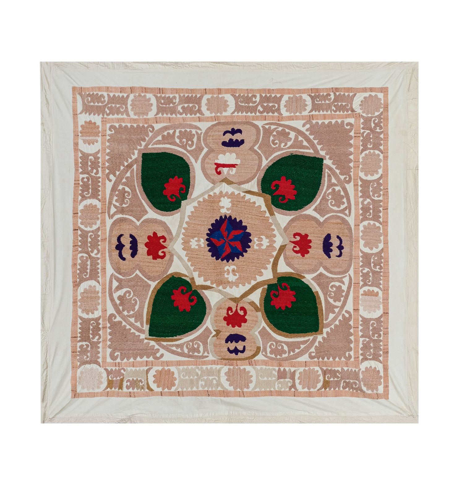 Suzani Ethnic Uzbek Cloth   Tribal Embroidery Wall Decor, Boho Bedspread 120 X 120