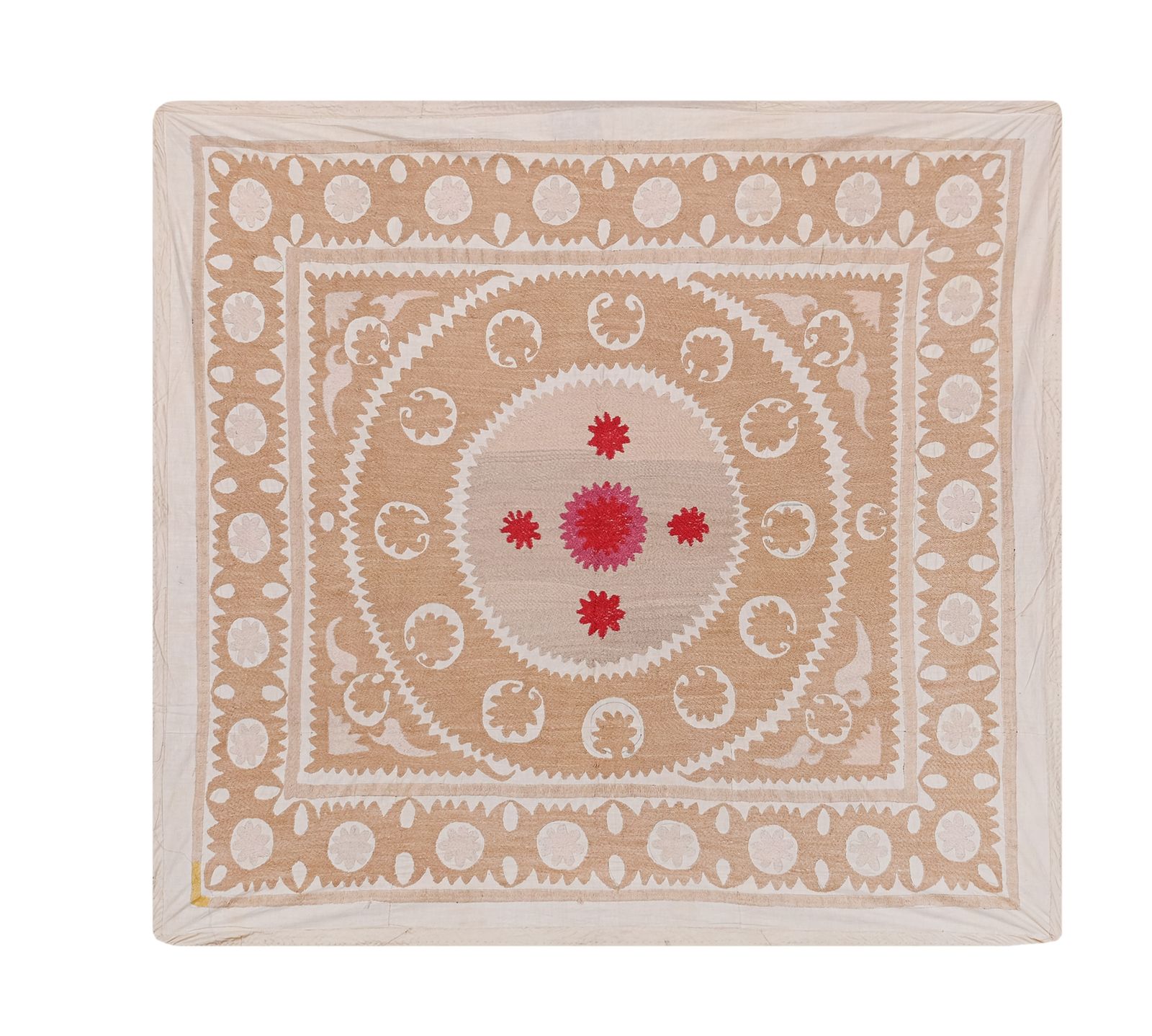 Suzani Wall Hanging Decor   Pastel Suzani Table Cloth   Uzbek Embroidery Neutral Textile, Neutral Boho Bedspread 128 X 140