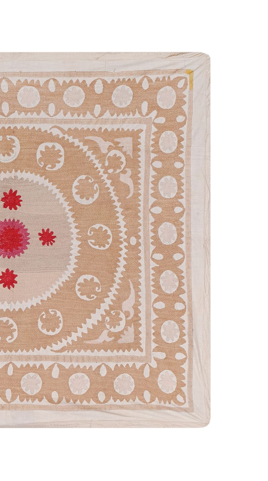 Suzani Wall Hanging Decor   Pastel Suzani Table Cloth   Uzbek Embroidery Neutral Textile, Neutral Boho Bedspread 128 X 140 photo Textiles