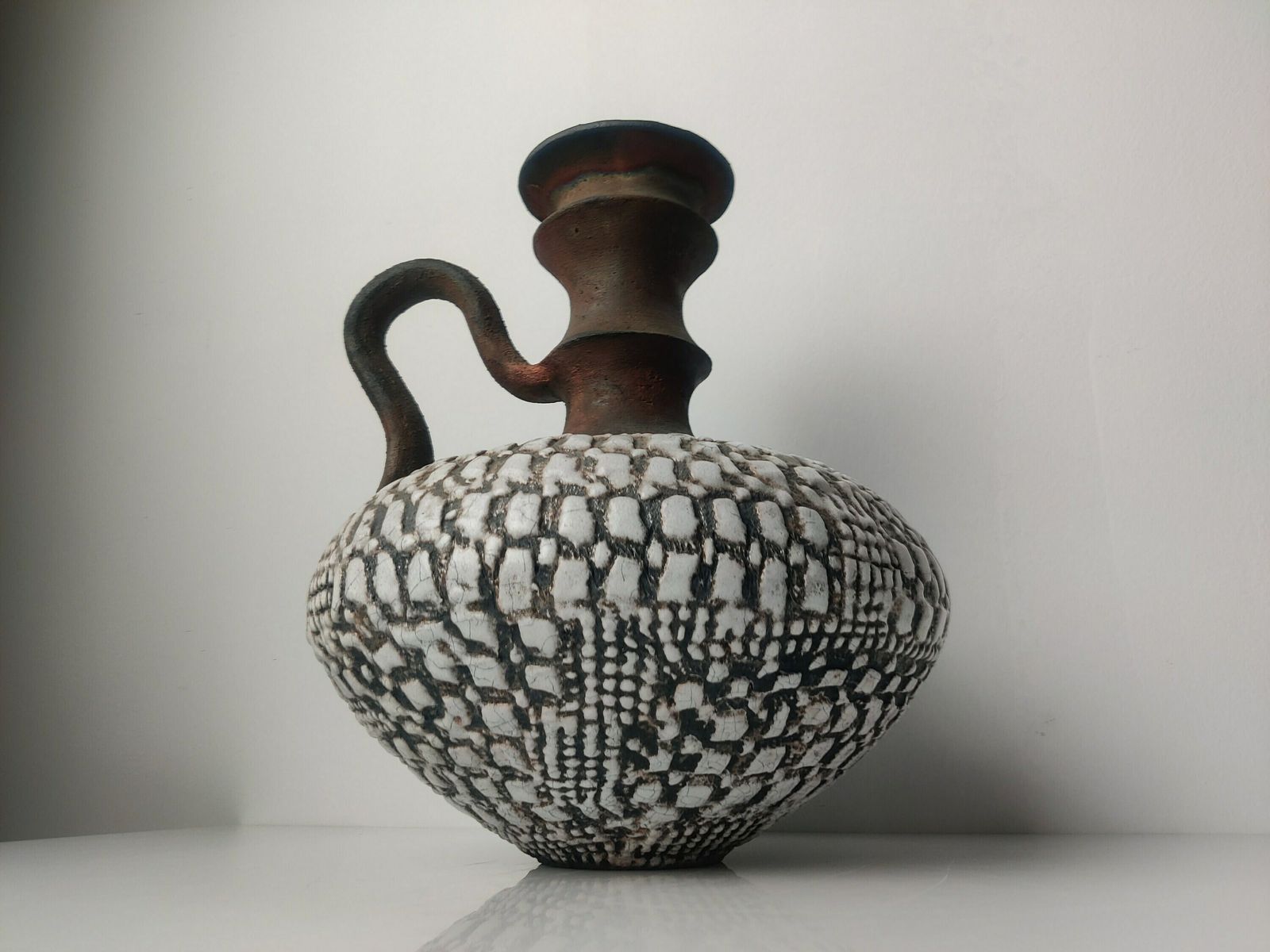 Large Pitcher Vase In Signed Signature Glazed Ceramics