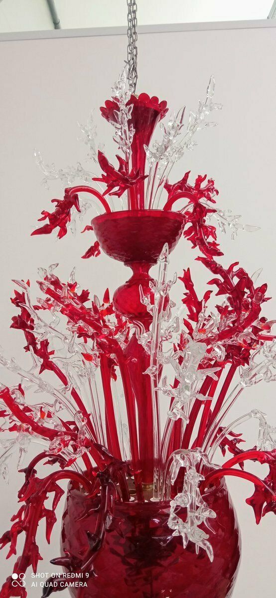 Red Murano Glass Chandelier, 1990s photo for sale