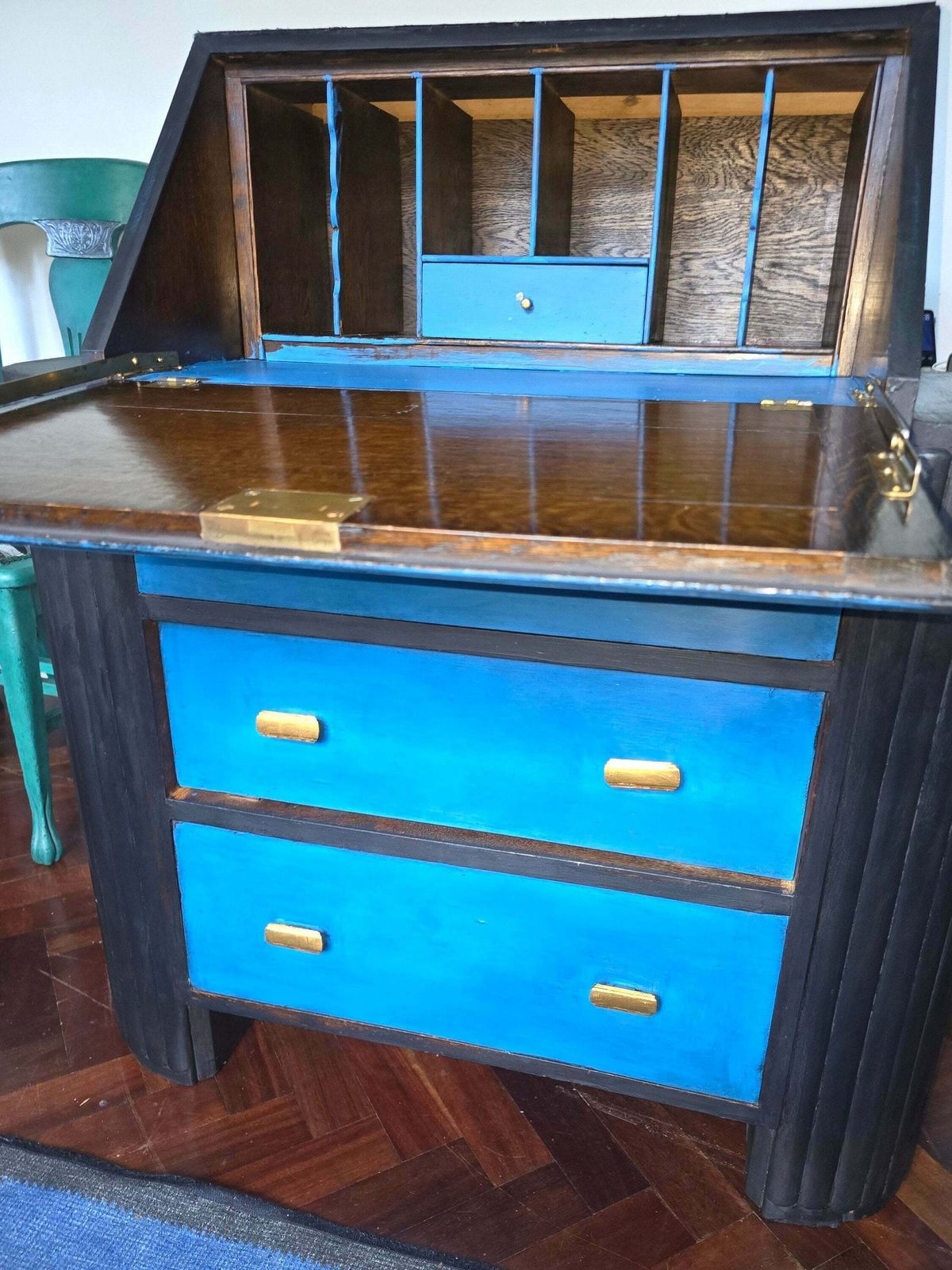 An Art Deco Student's Oak Bureau, The Fall Front 3 Long Graduated Drawers, The Sides Fitted 3 Shelves, photo furniture