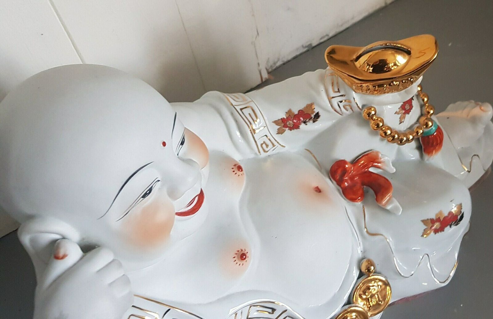 Large Vintage Porcelain Laughing Buddha Money Box photo buy