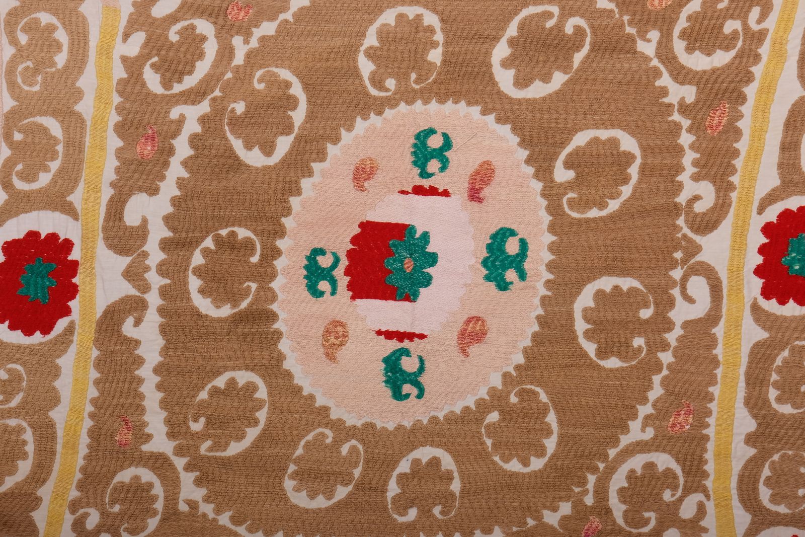 Suzani Brown Uzbek Cloth   Tribal Embroidery Wall Decor, Boho Bedspread, Ethnic Fabric, Suzani  111 X 125 photo for sale