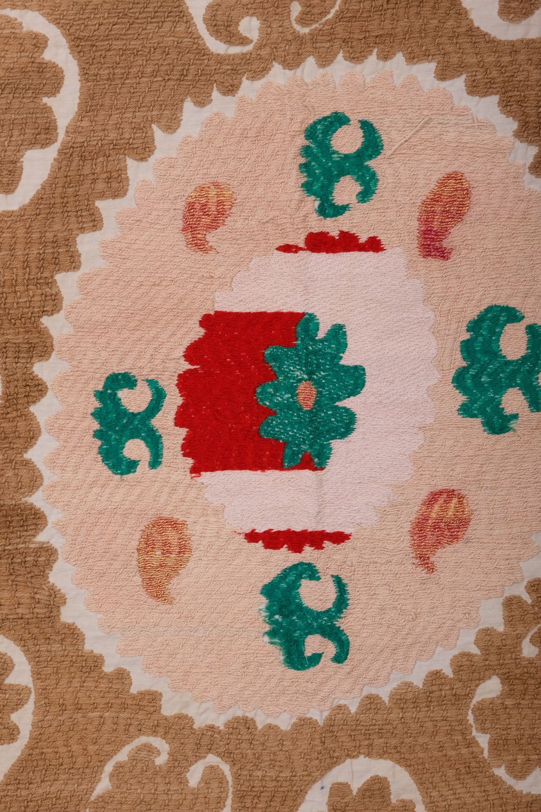 Suzani Brown Uzbek Cloth   Tribal Embroidery Wall Decor, Boho Bedspread, Ethnic Fabric, Suzani  111 X 125 photo 203.0