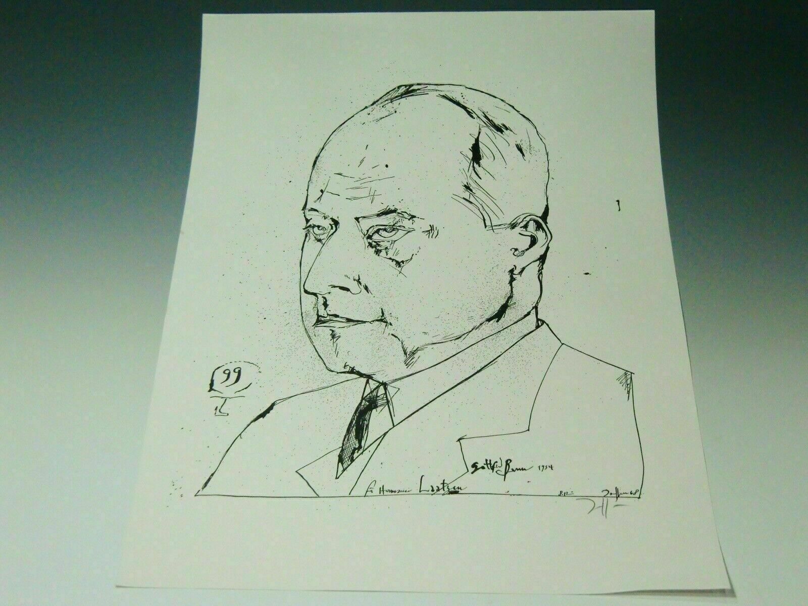 Horst Janssen Zinkografie Gottfried Benn Autographed 1968 Lithography 1.Z