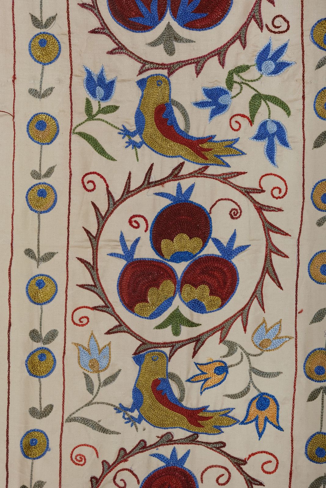 photo for sale Handmade Bird Pictorial Suzani Table Runner, Embroidery Uzbek Cotton Tribal 54 X 187