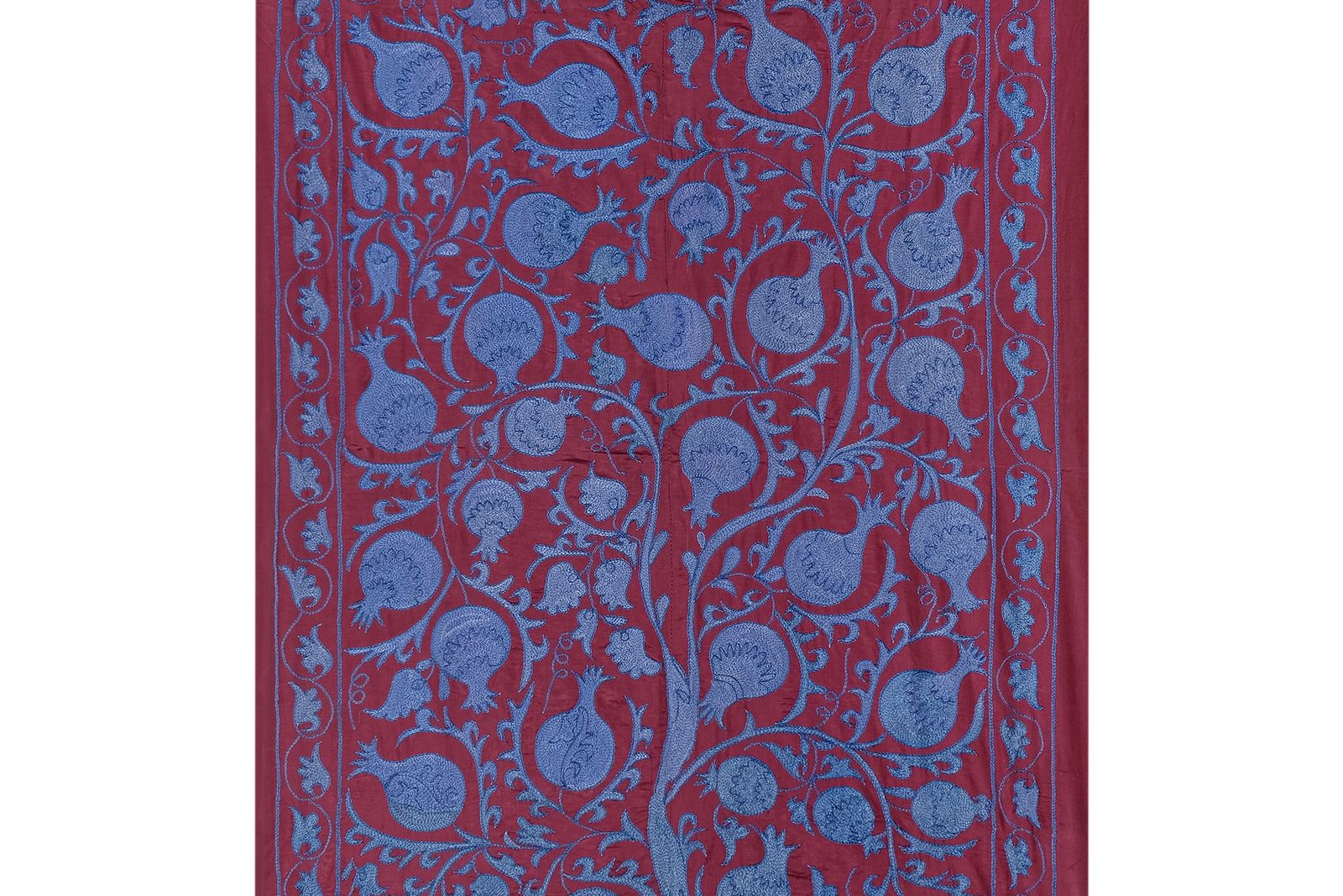 Silk Suzani Throw With Pomegranate Design, Tree Of Life Raspberry Red And Blue Suzani Wall Decor 95 X 190 photo furniture