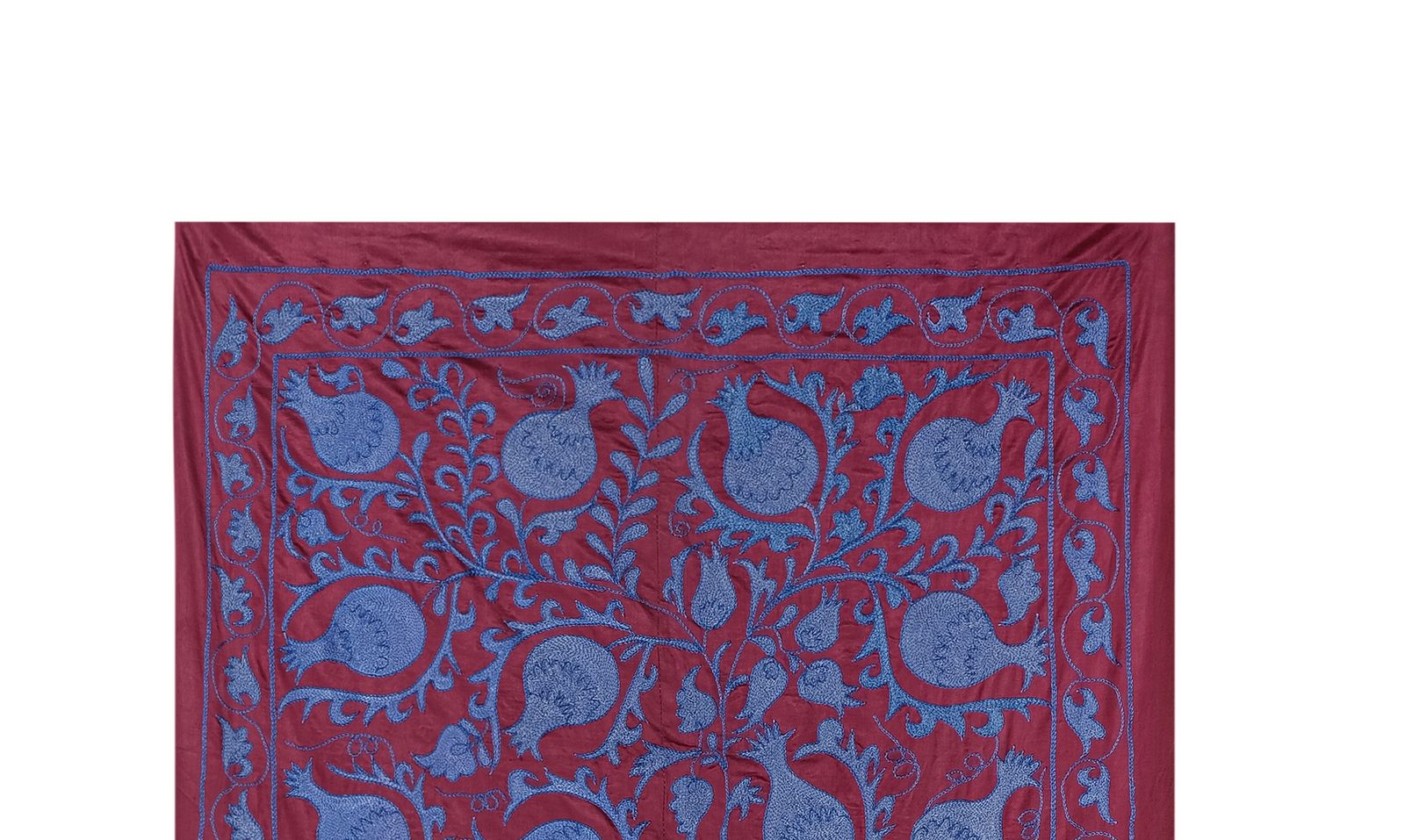 photo furniture Silk Suzani Throw With Pomegranate Design, Tree Of Life Raspberry Red And Blue Suzani Wall Decor 95 X 190