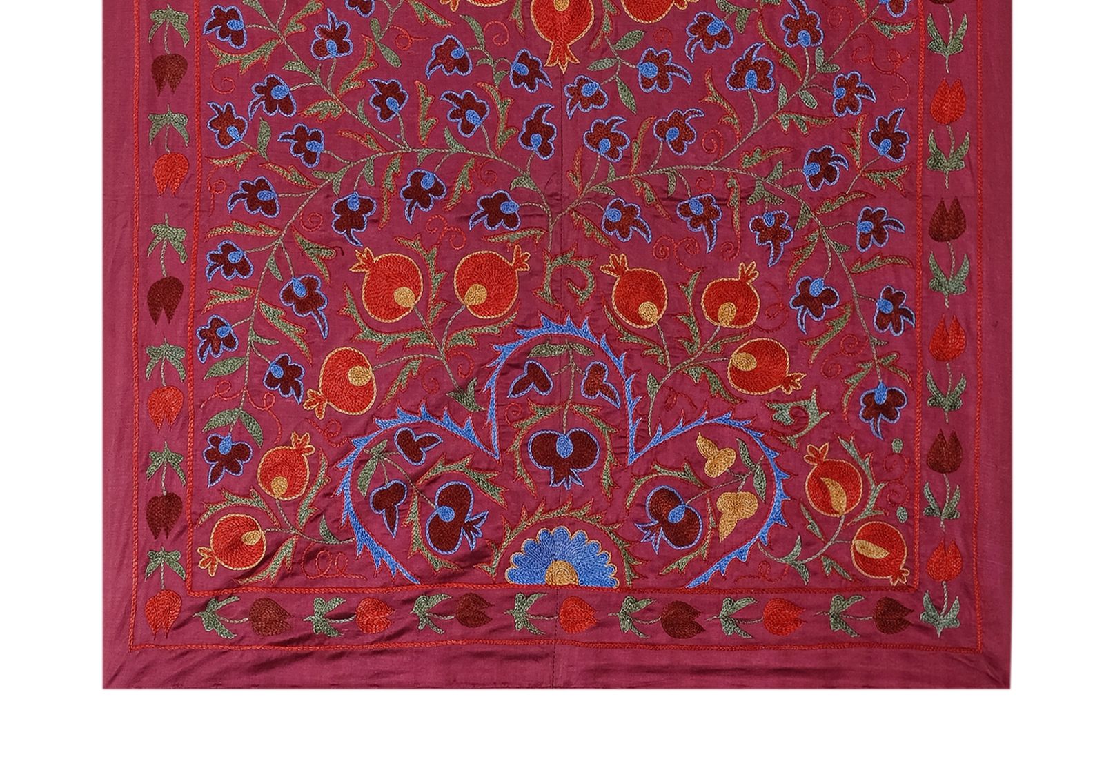 Silk Red Suzani Runner, Handmade Samarkand Suzani Fabric, Wall Hanging Decor And Coverlet 95 X 190 photo furniture