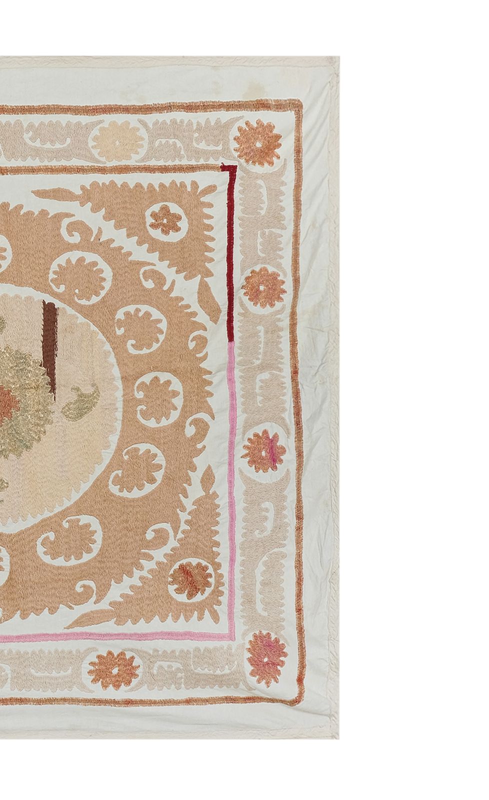 Artisan Suzani   Bukhara Beige And Camel Uzbek Cloth   Tribal Embroidery Suzani Blanket 116 X 124 photo buy