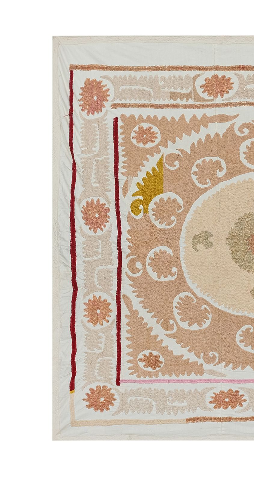 photo furniture Artisan Suzani   Bukhara Beige And Camel Uzbek Cloth   Tribal Embroidery Suzani Blanket 116 X 124