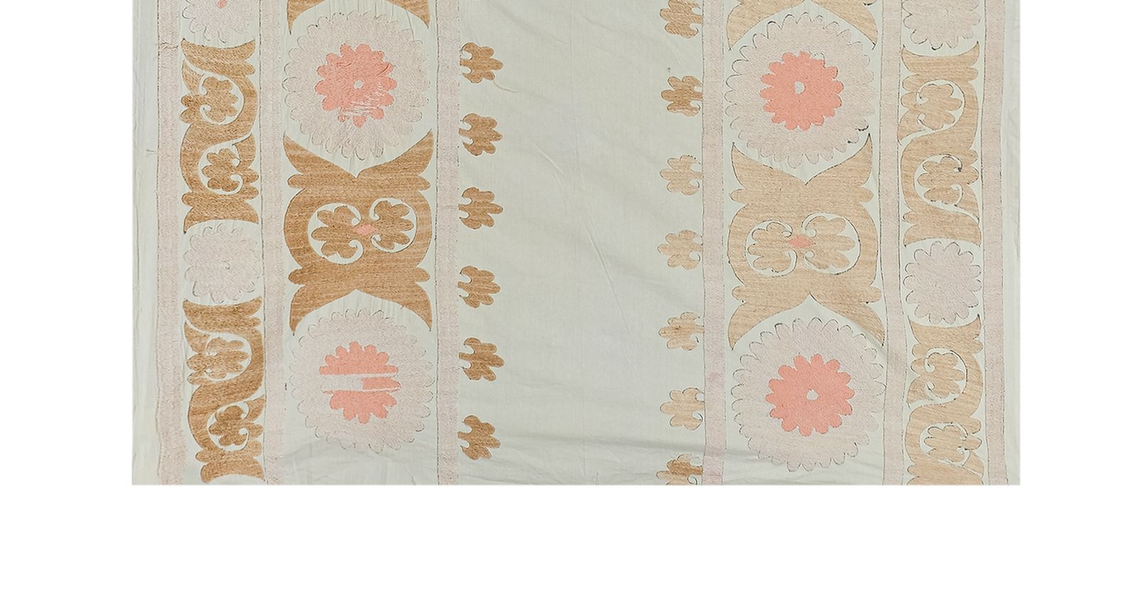 Suzani Wall Hanging Decor   Beige Suzani Table Cloth   Uzbek Neutral Textile, Sand Boho Bedspread, Ethnic 141 X 204 photo Textiles