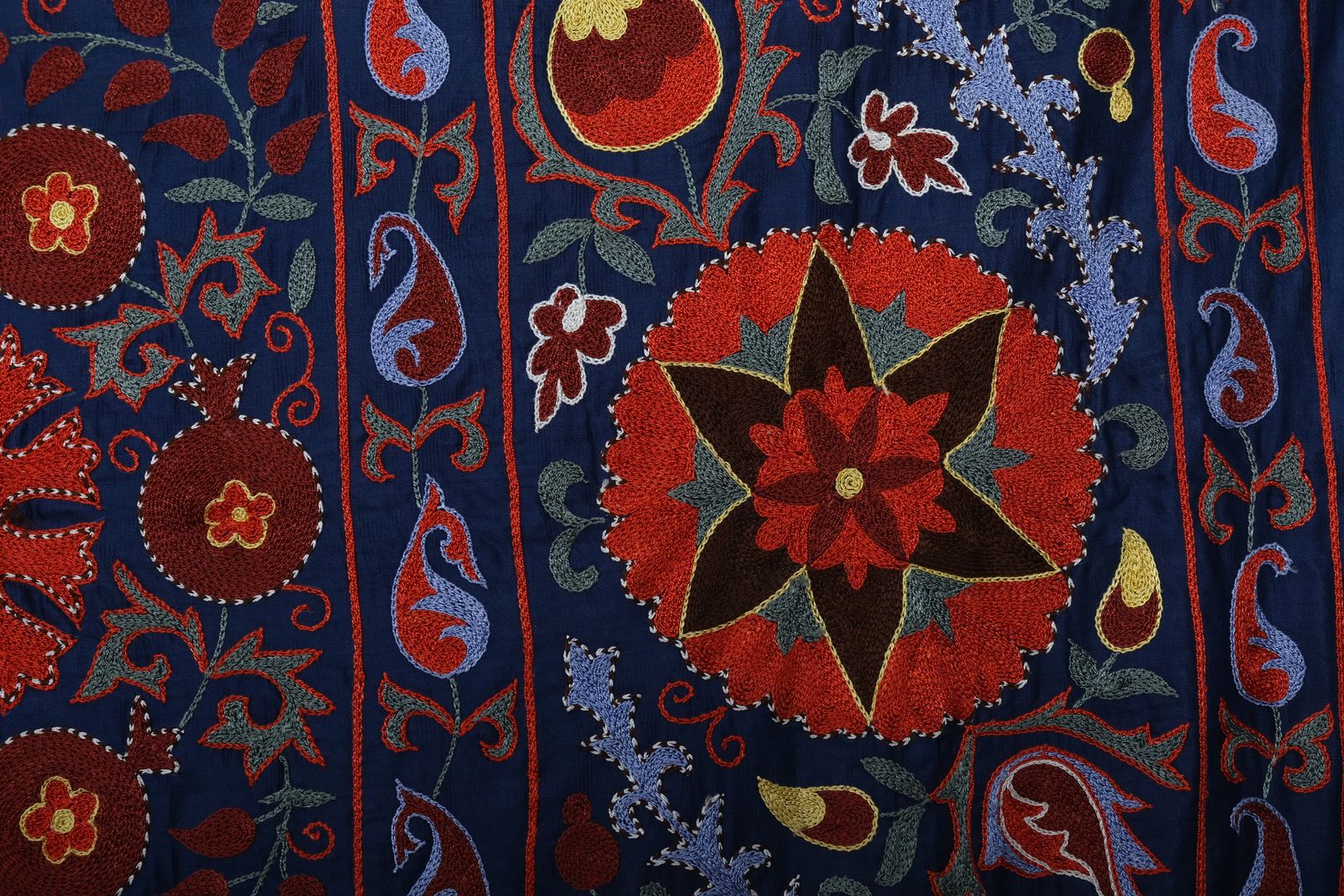 King Size Silk Suzani   Uzbek Embroidery Bedspread   Bukhara Purple Red Wall Hanging And   Bohemian Wall Decor Fabric 245 X 303 photo furniture