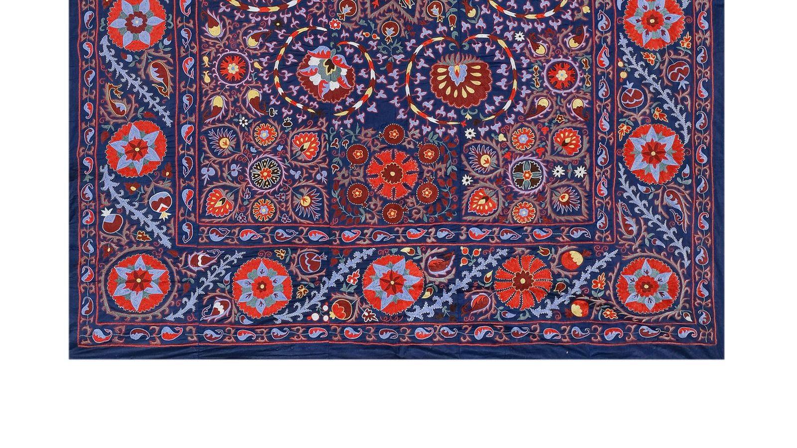 King Size Silk Suzani   Uzbek Embroidery Bedspread   Bukhara Purple Red Wall Hanging And   Bohemian Wall Decor Fabric 245 X 303 photo vinterior
