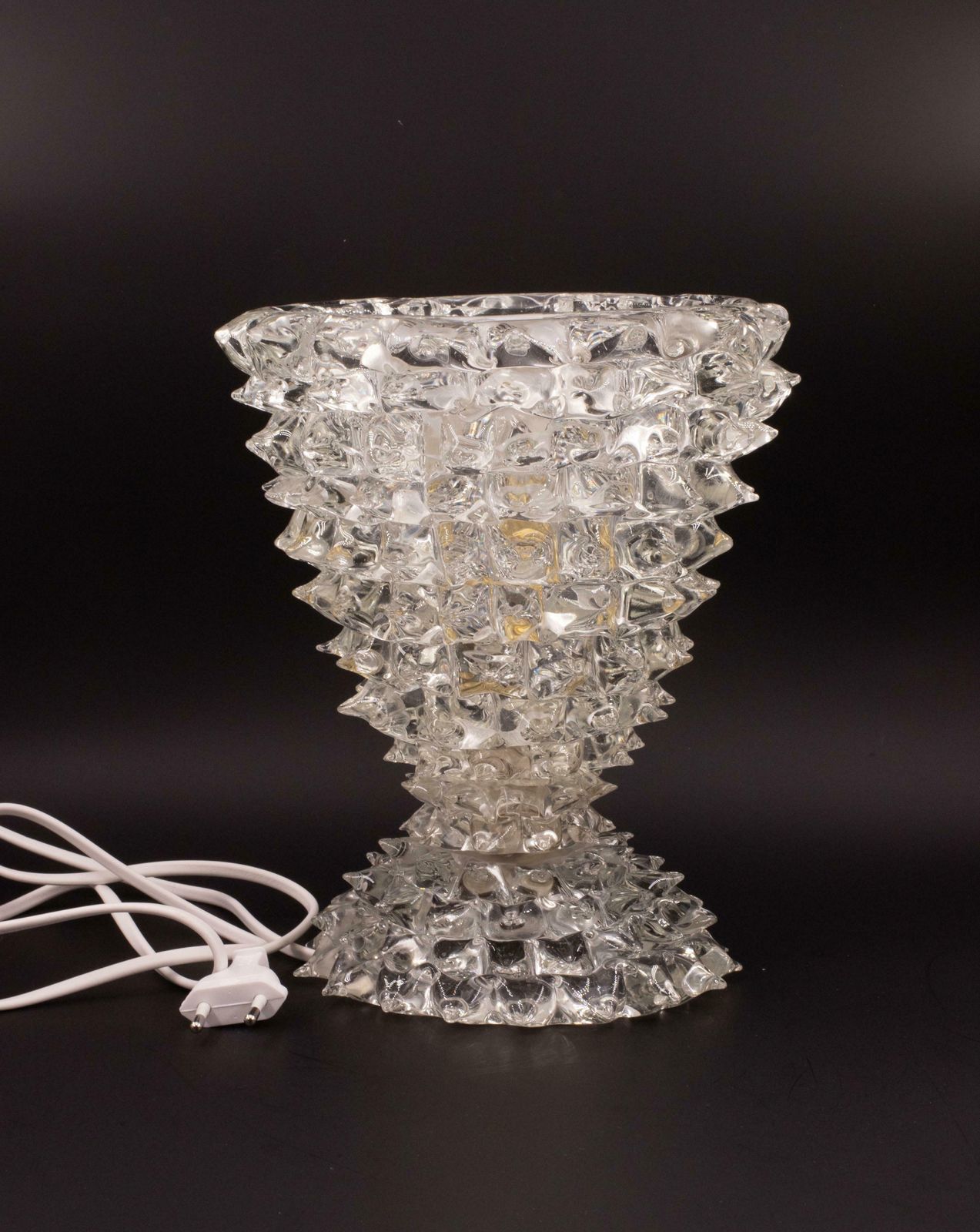 Amazing Table Lamp In Rostrato Murano Glass Vase For Barovier & Toso, 1940s photo for sale