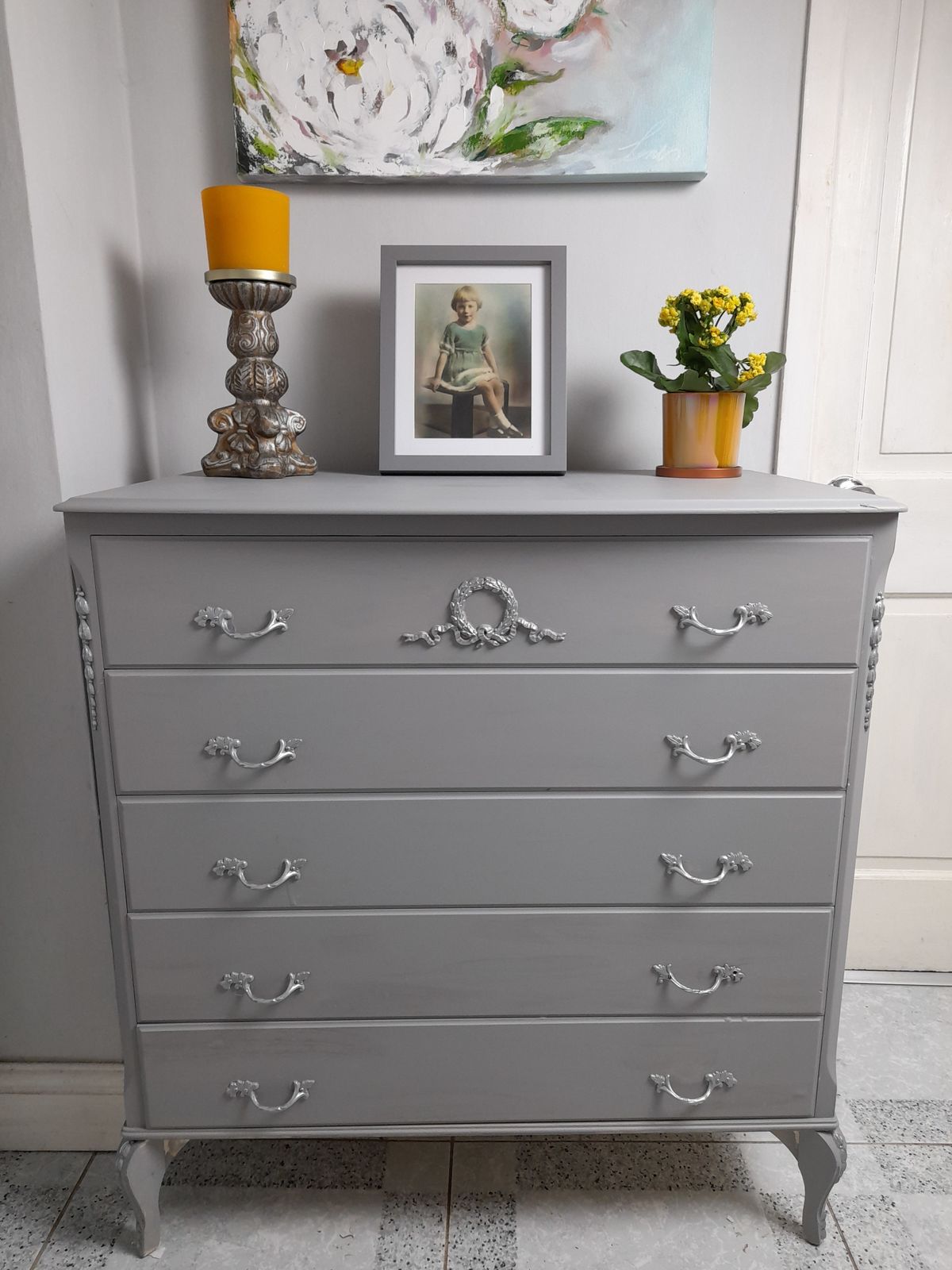 Olympus Five Drawer Chest. Hand Finished In Little Lamb And Silver