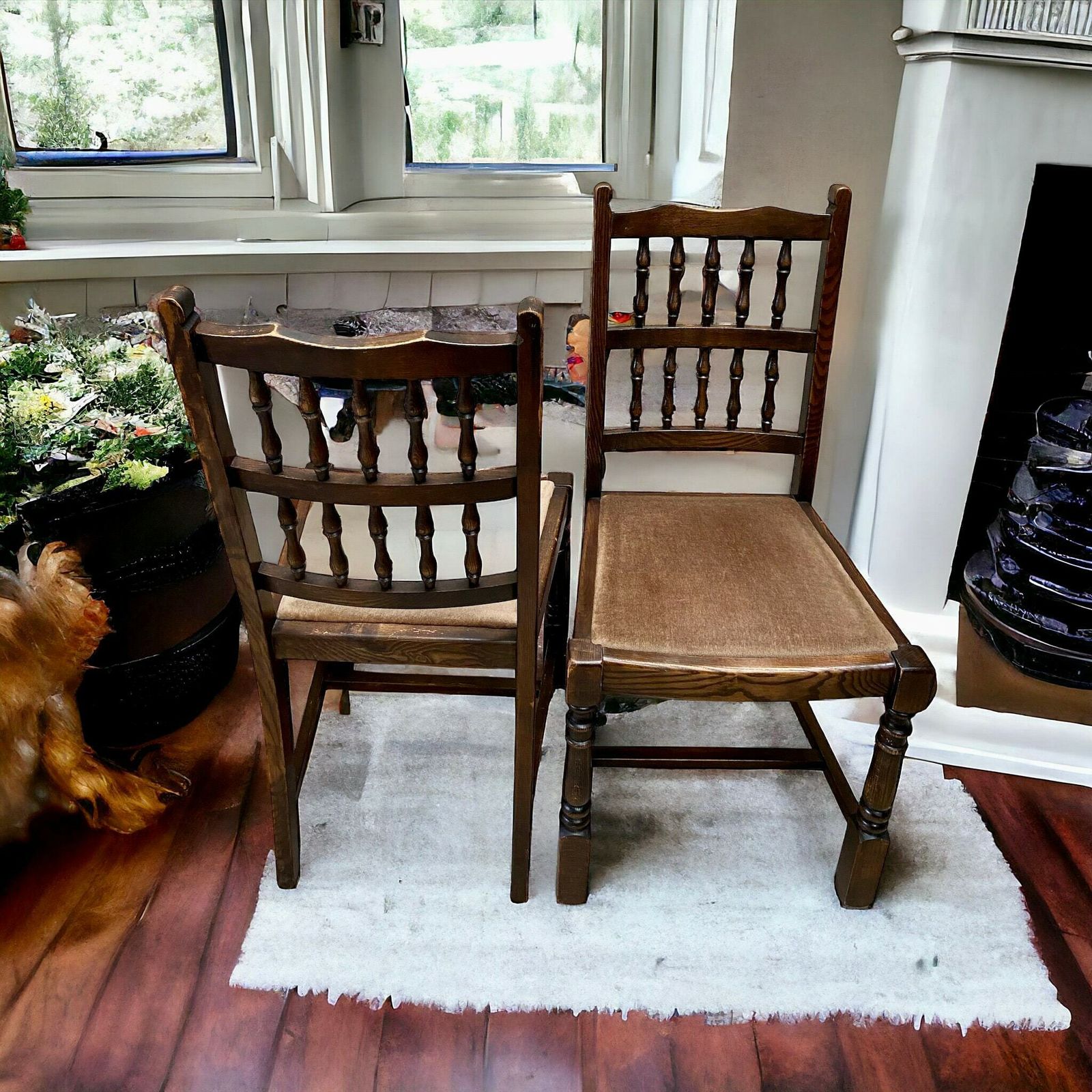 Vintage Oak Dining Chairs / Set Of 2 / Made In England 1970s / Free Delivery photo vinterior