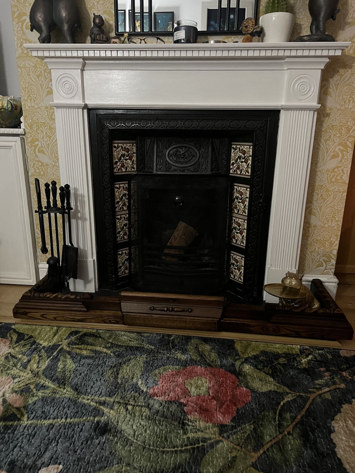 Oak Extendable Fireplace Fender With Brass Heat Shield
