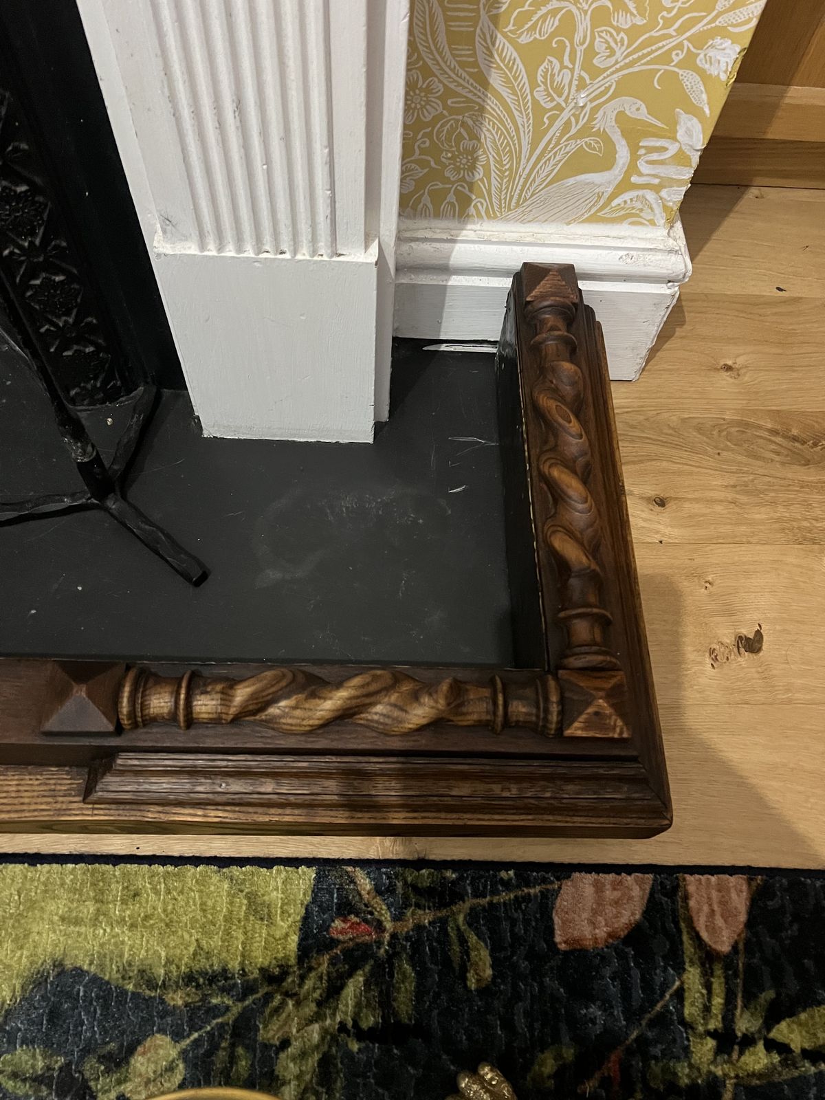 Oak Extendable Fireplace Fender With Brass Heat Shield photo buy