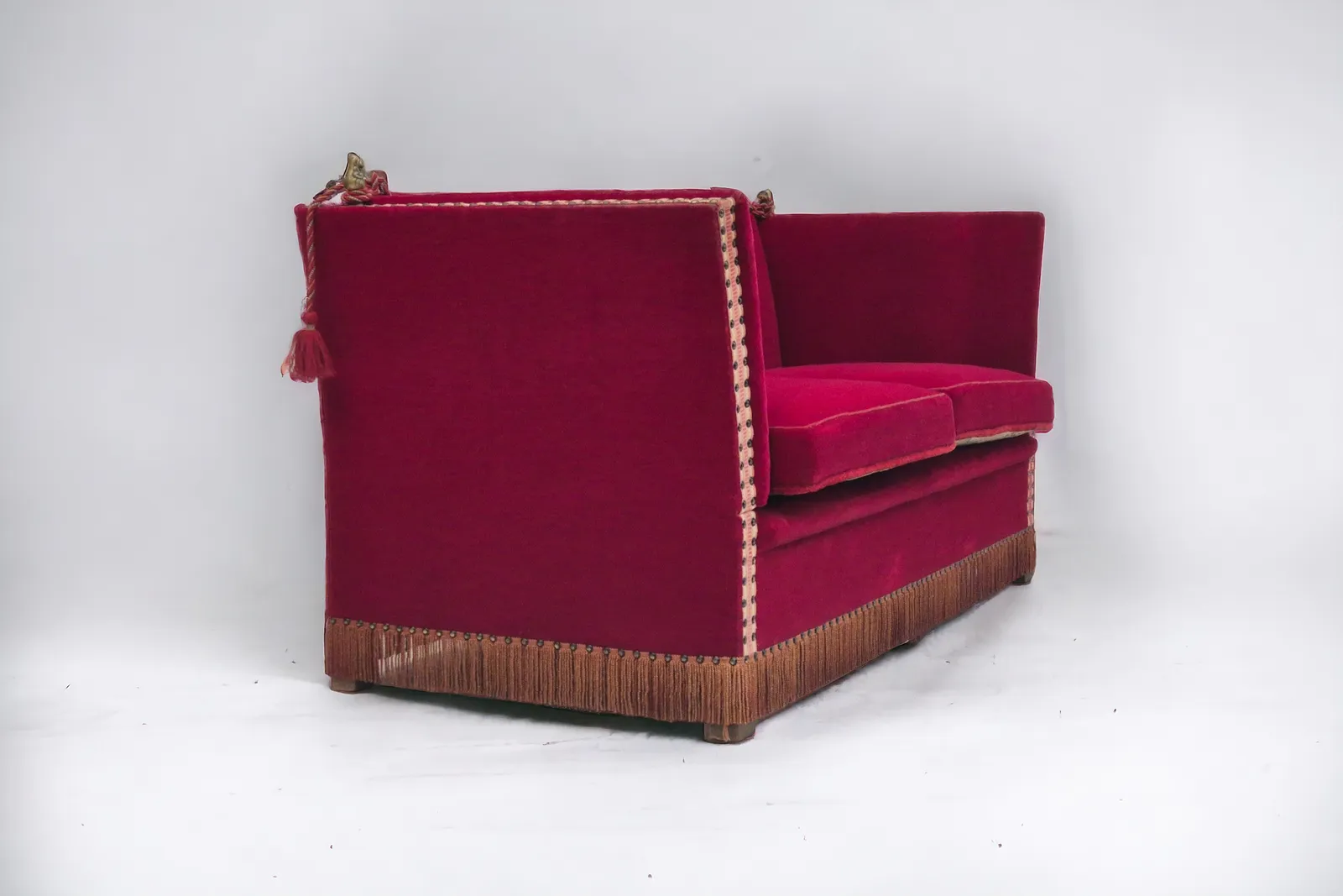 1960s, Danish Velour 2 Seater Drop Arm Sofa, Velour, Original Condition.