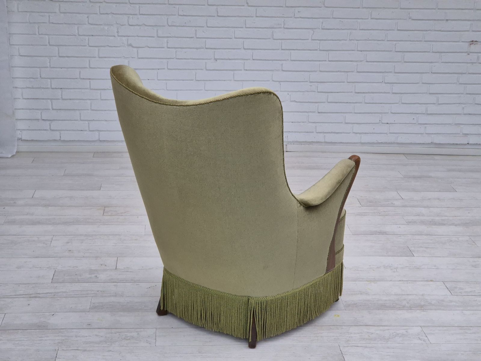 1960s, Scandinavian Design, Armchair In Original Condition, Furniture Velour, Beech Wood Legs. photo vintage