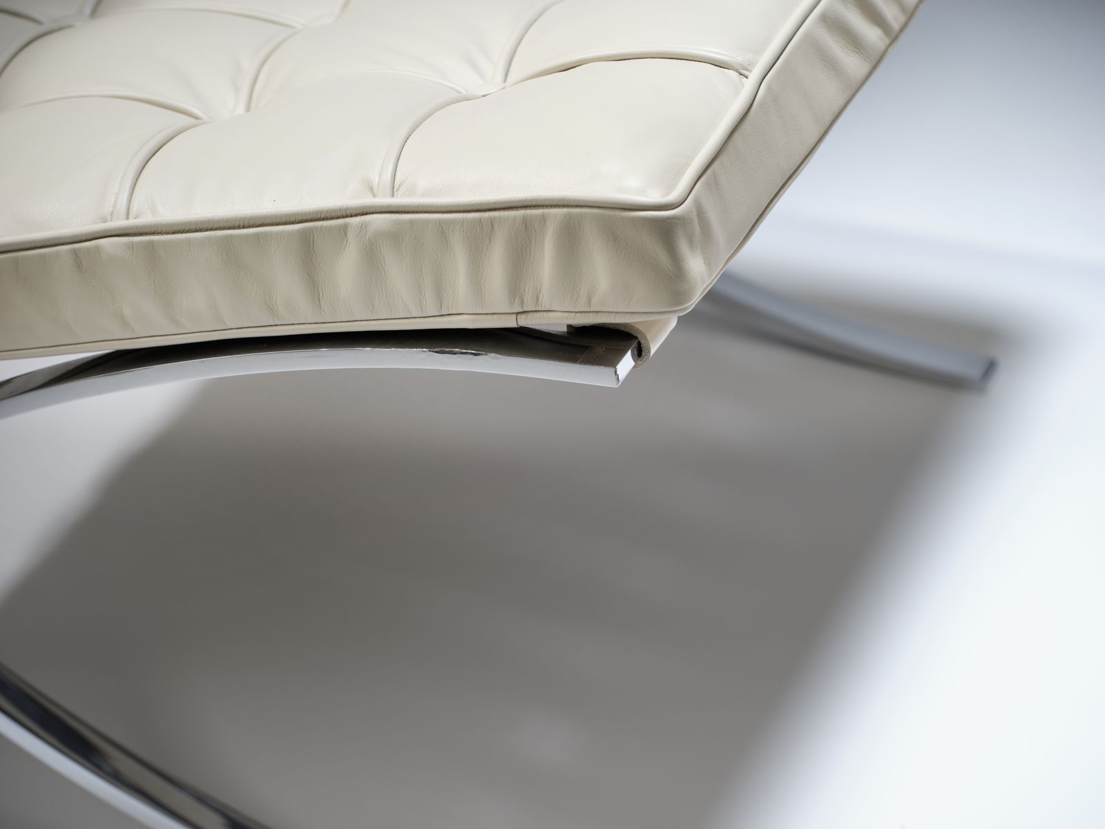 Furniture Exquisite, Fully Restored Iconic Genuine Barcelona Chair & Ottoman By Mies Van Der Rohe For Knoll Inc, Stunning Italian Ivory Leather, USA Circa 2001. photo