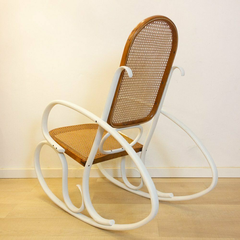 Art Nouveau Wicker Rocking Chair, Spain, Late 19th Century photo vintage