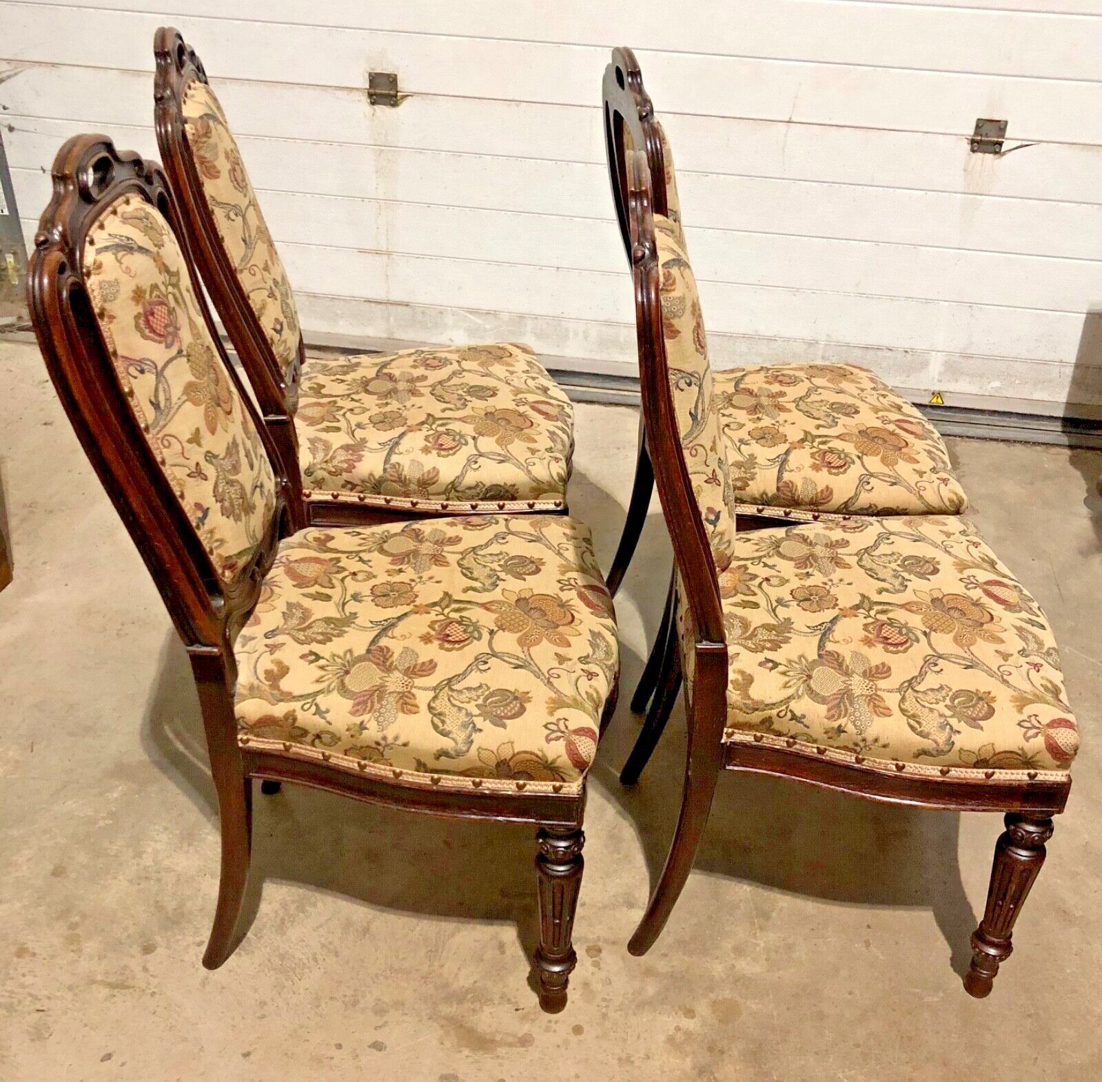 Handsome Set Of Four Antique Carved Oak Dining Chairs photo for sale
