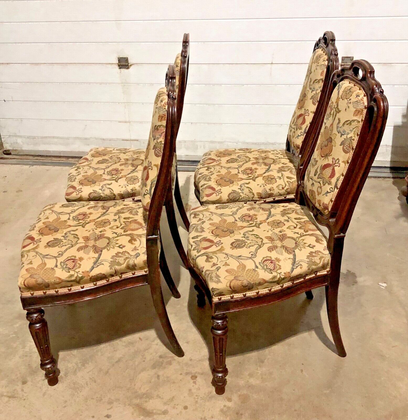 Handsome Set Of Four Antique Carved Oak Dining Chairs photo buy